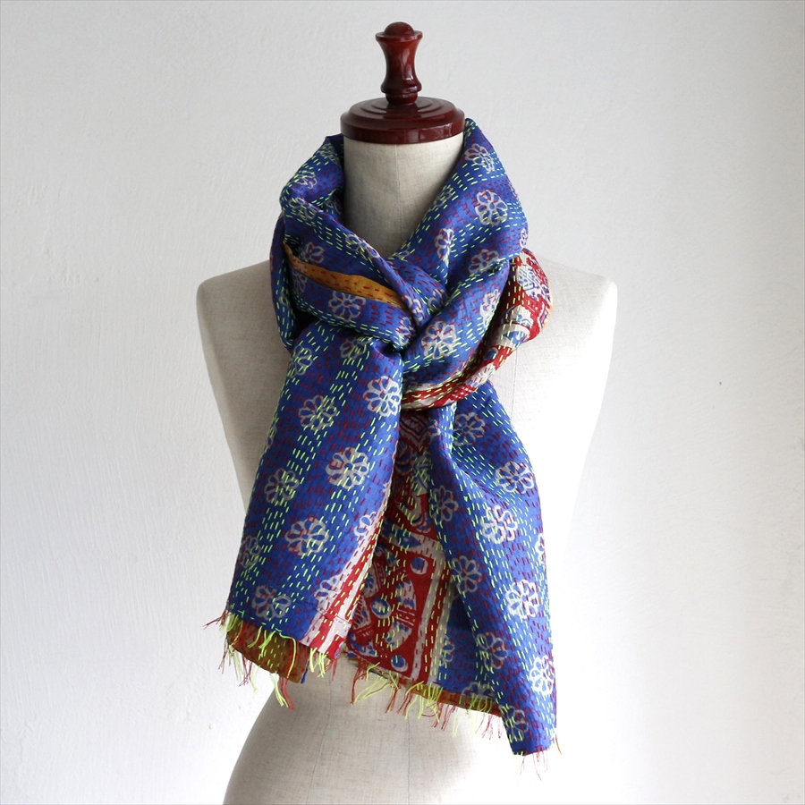 カンタ刺繍　シルクストール Kantha embroidery, India 184×46cm  【一点もの　現品】