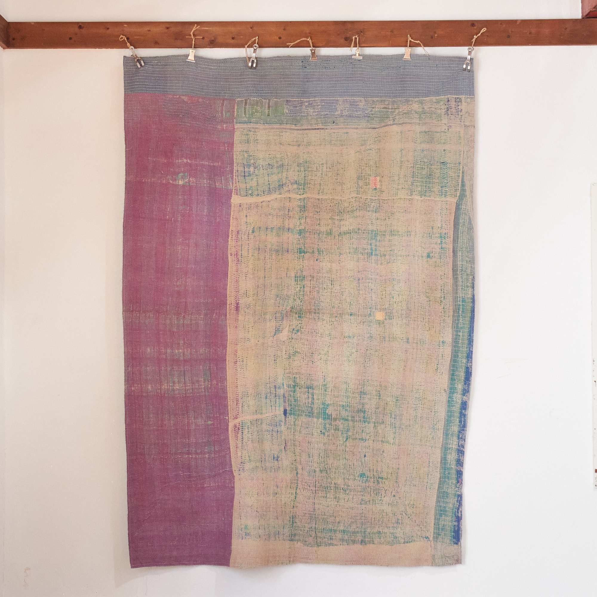 インド　カンタ刺繍 パッチワーク ラリーキルト ヴィンテージ199×139cm Kantha embroidery  India