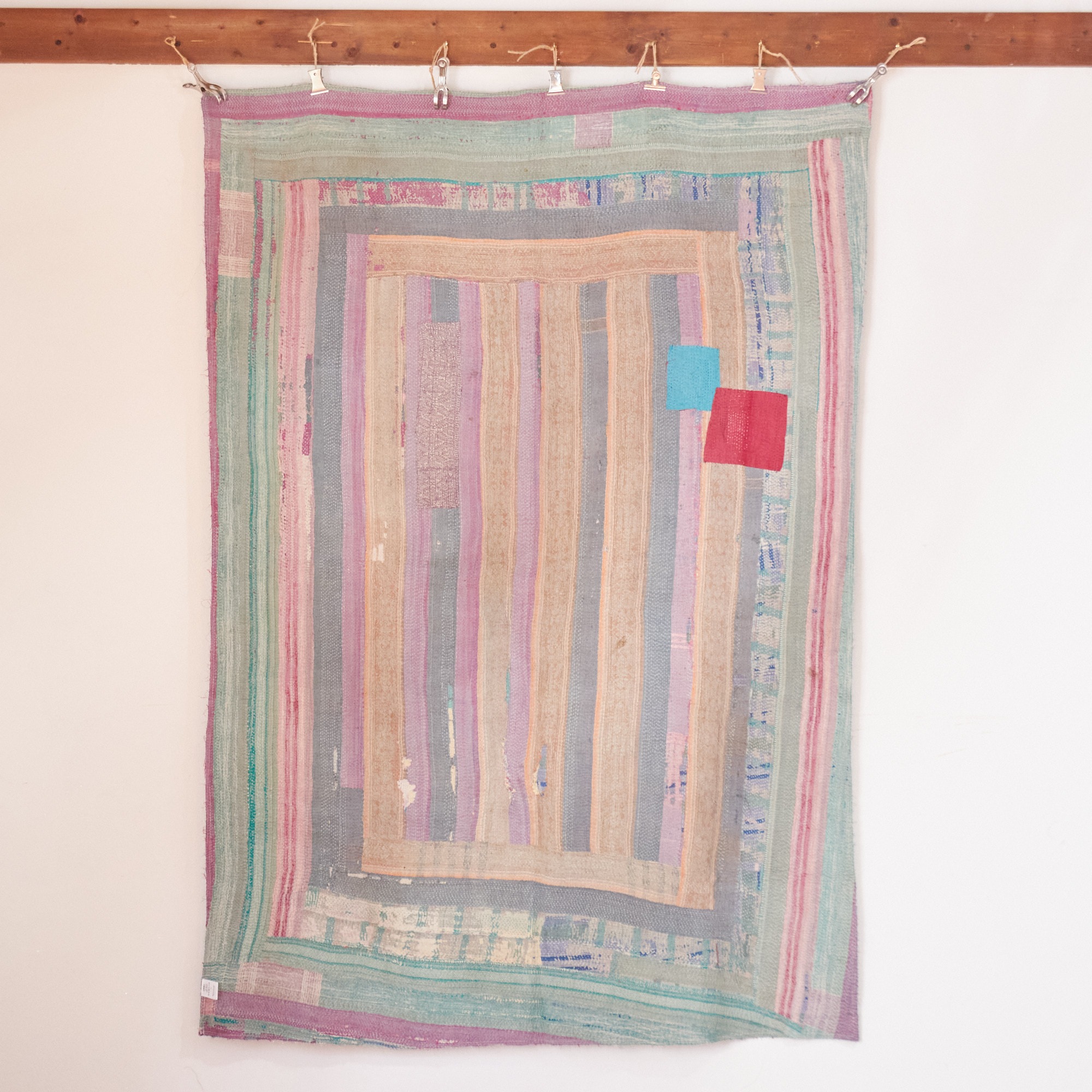 インド　カンタ刺繍 パッチワーク ラリーキルト ヴィンテージ199×124cm Kantha embroidery  India