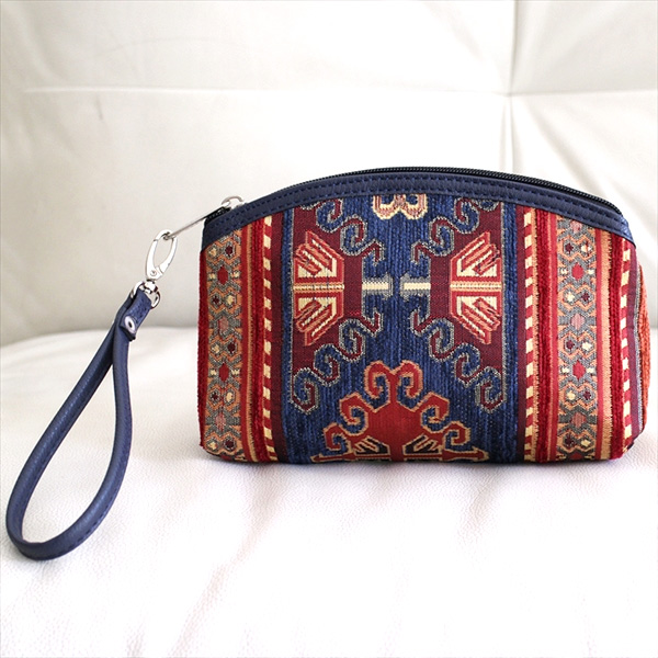 トルコデザインのポーチ シュニール素材アジデルハ　ネイビー