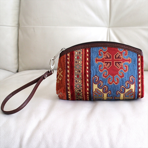 トルコデザインのポーチ シュニール素材アジデルハ/ブルー