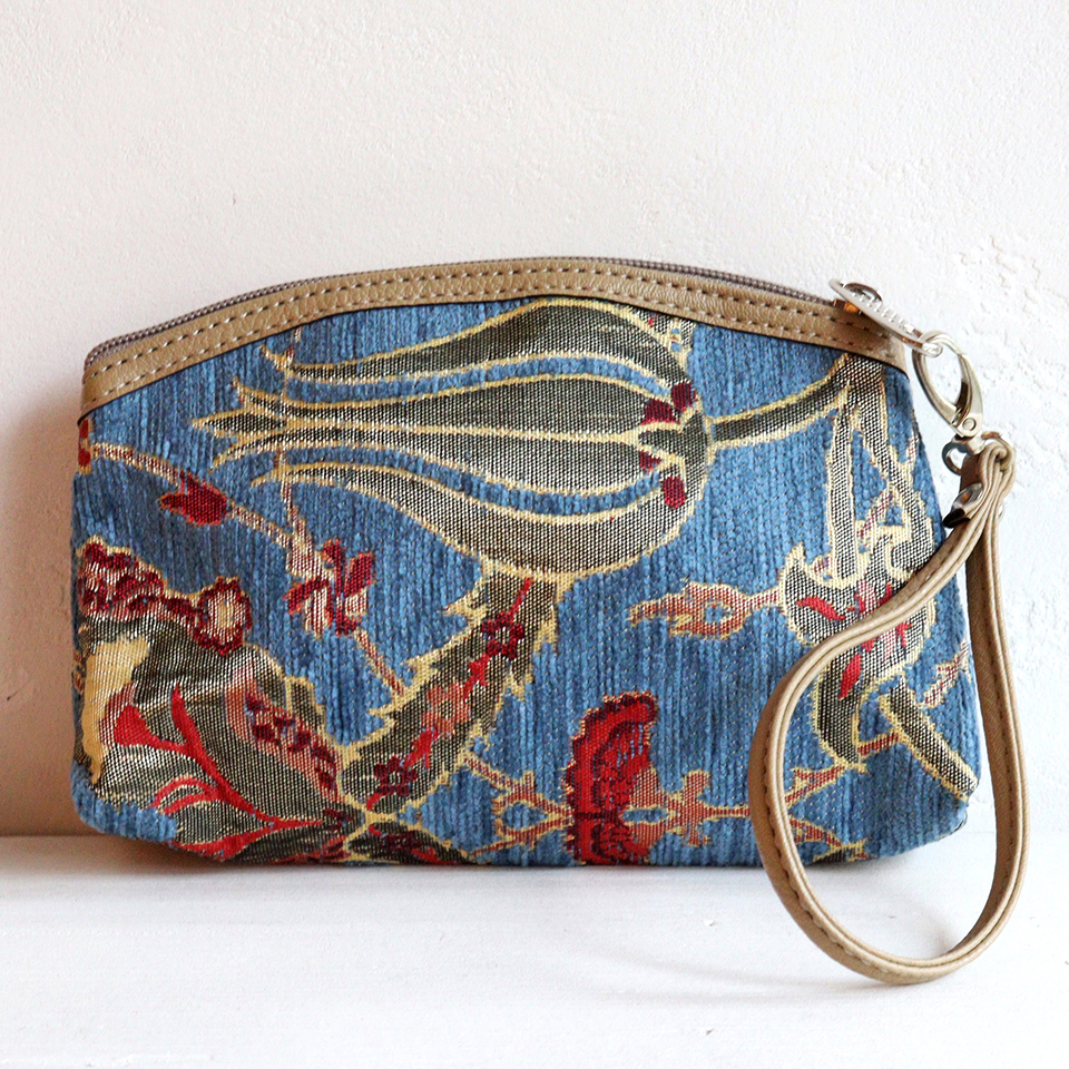 トルコデザインのポーチ シュニール素材 ヴァレンス オーシャンブルー