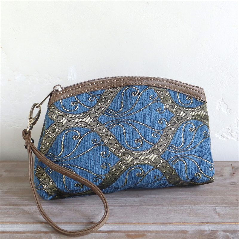 トルコデザイン　コスメポーチ　ストラップ付クレスト ブルー