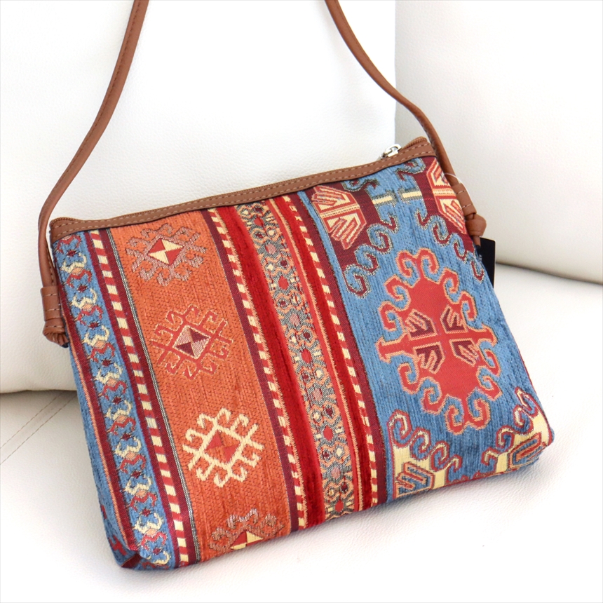 トルコデザインのショルダーバッグ・シュニール素材シュニール素材 アジデルハ　ブルー