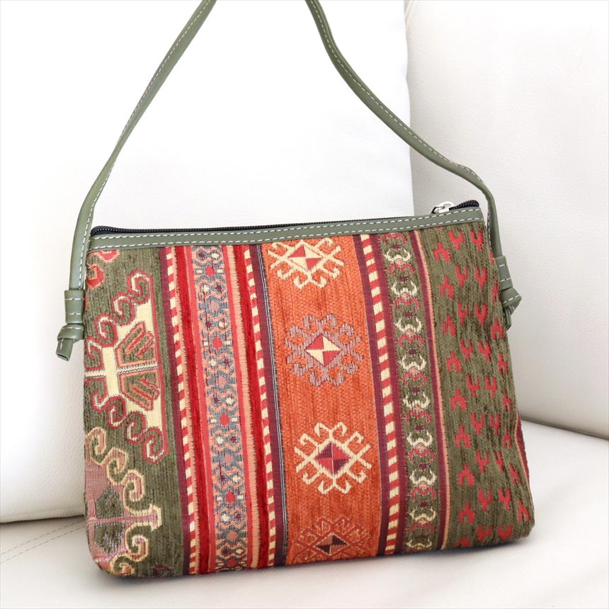 トルコデザインのショルダーバッグ・シュニール素材シュニール素材 アジデルハ　オリーブグリーン