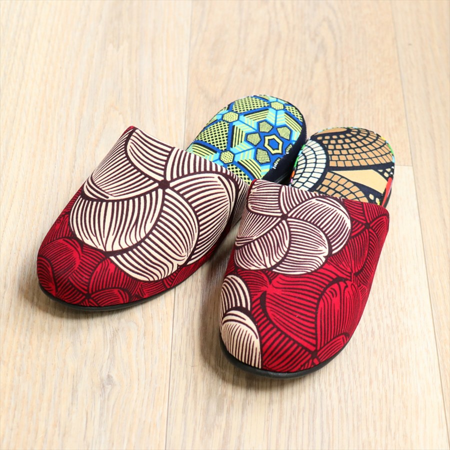 パーニュ布スリッパ 25.5-28cm Lサイズ 南河原スリッパ/ African wax print textile 現品