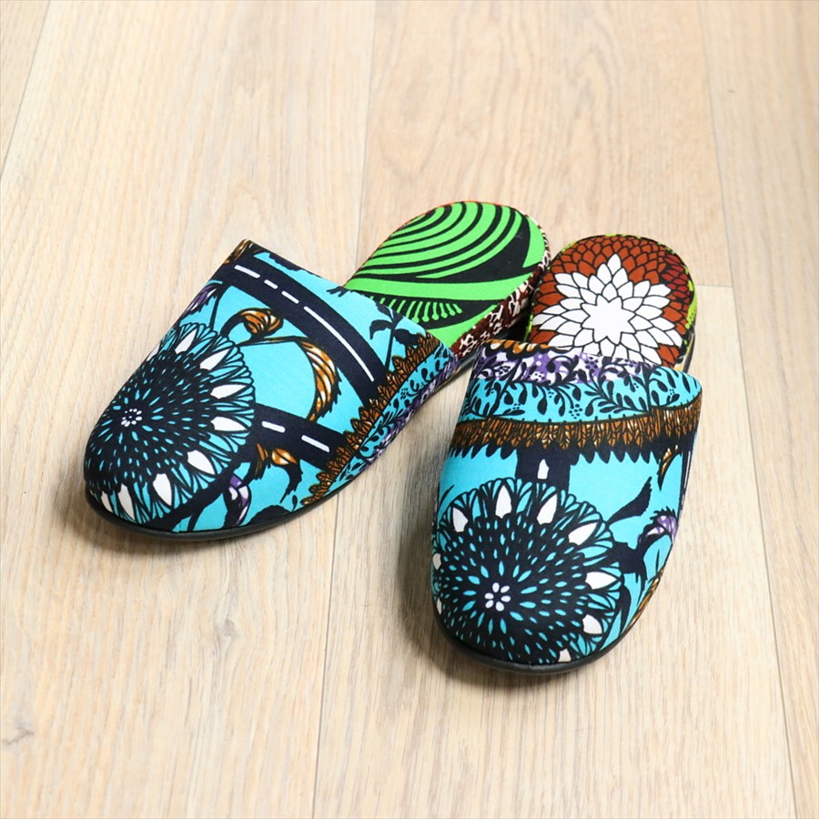 パーニュ布スリッパ 25.5-28cm Lサイズ 南河原スリッパ/ African wax print textile 現品