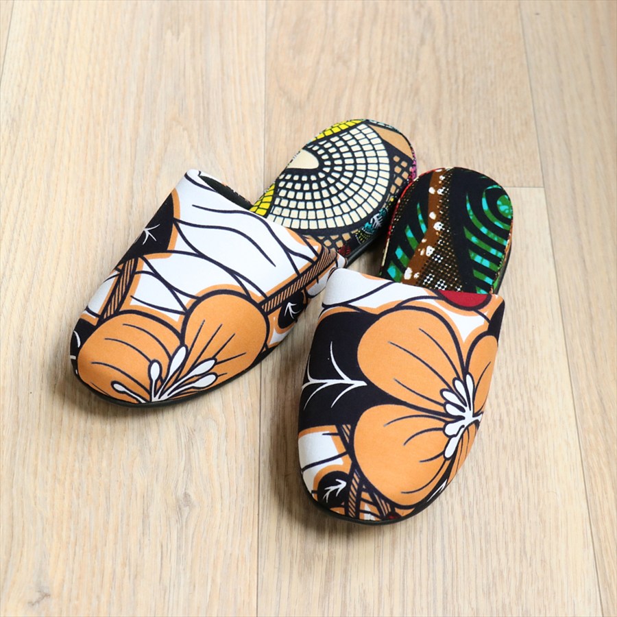 パーニュ布スリッパ 25.5-28cm Lサイズ 南河原スリッパ/ African wax print textile 現品