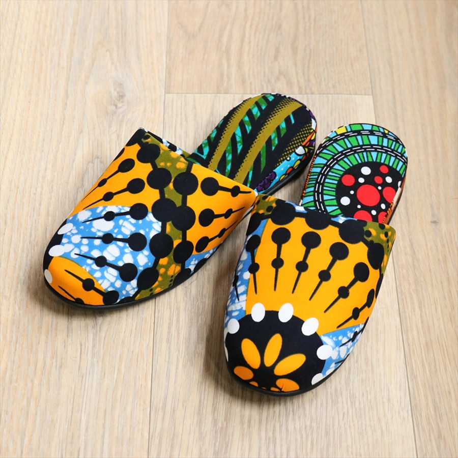 パーニュ布スリッパ 25.5-28cm Lサイズ 南河原スリッパ/ African wax print textile 現品