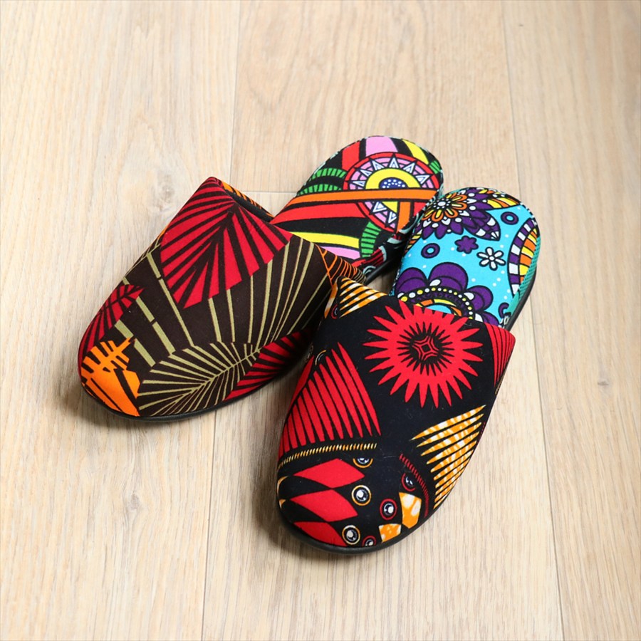 パーニュ布スリッパ 25.5-28cm Lサイズ 南河原スリッパ/ African wax print textile 現品