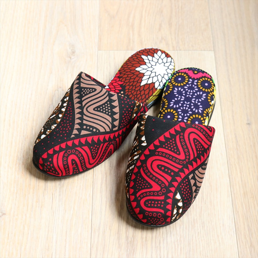 パーニュ布スリッパ 25.5-28cm Lサイズ 南河原スリッパ/ African wax print textile 現品