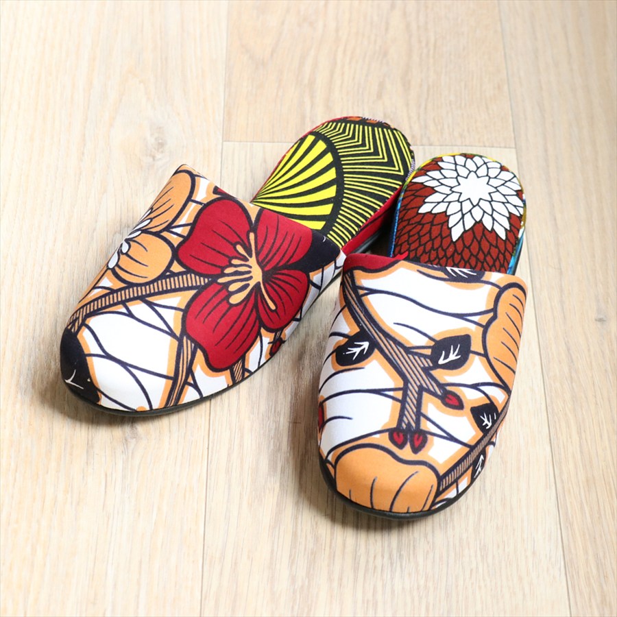 パーニュ布スリッパ 25.5-28cm Lサイズ 南河原スリッパ/ African wax print textile 現品