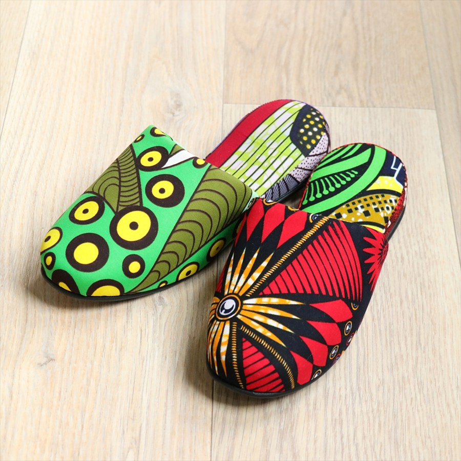 パーニュ布スリッパ 25.5-28cm Lサイズ 南河原スリッパ/ African wax print textile 現品