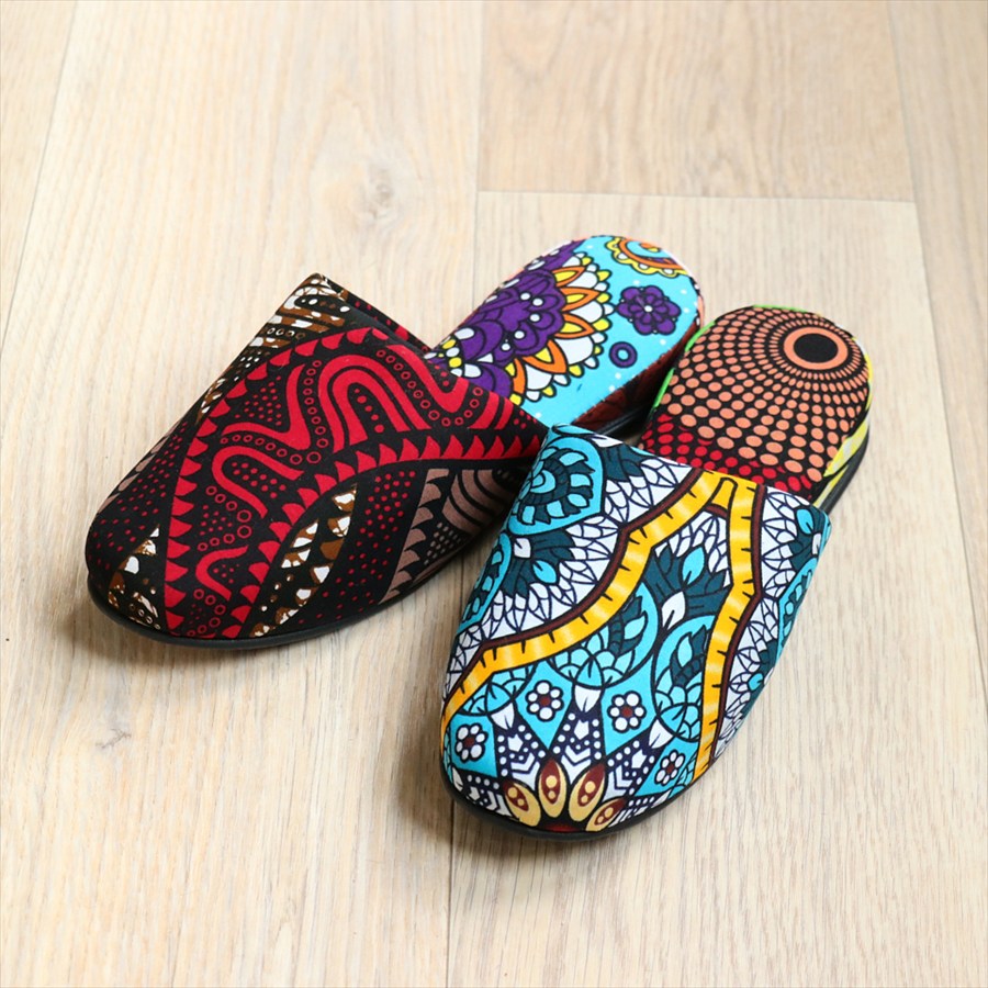 パーニュ布スリッパ 25.5-28cm Lサイズ 南河原スリッパ/ African wax print textile 現品