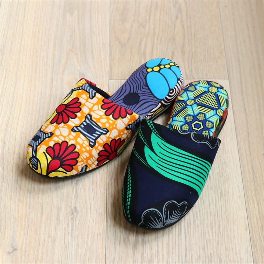 パーニュ布スリッパ 25.5-28cm Lサイズ 南河原スリッパ/ African wax print textile 現品
