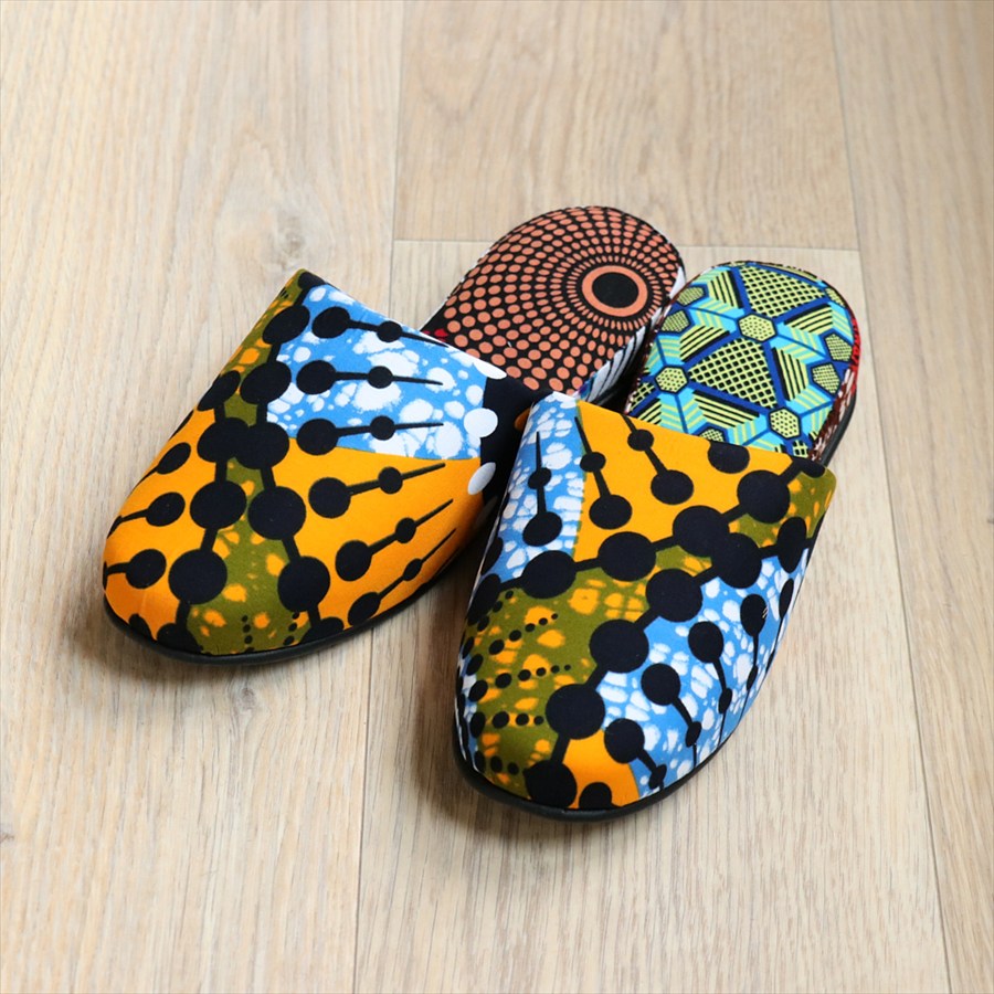 パーニュ布スリッパ 25.5-28cm Lサイズ 南河原スリッパ/ African wax print textile 現品