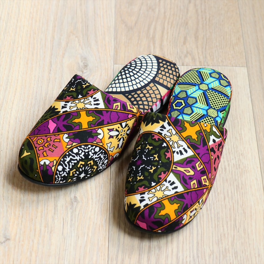 パーニュ布スリッパ 25.5-28cm Lサイズ 南河原スリッパ/ African wax print textile 現品