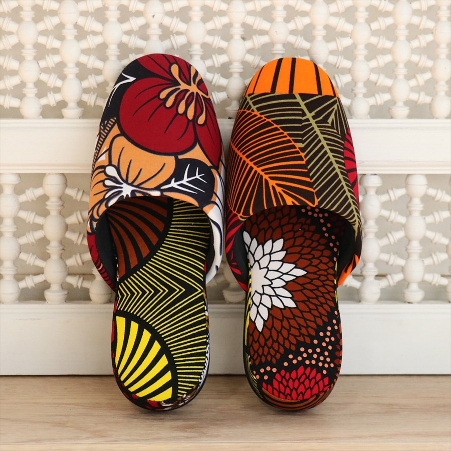 パーニュ布スリッパ 22.5-25cm Mサイズ 南河原スリッパ/ African wax print textile 現品