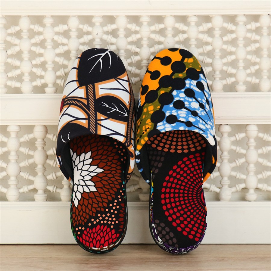 パーニュ布スリッパ 22.5-25cm Mサイズ 南河原スリッパ/ African wax print textile 現品