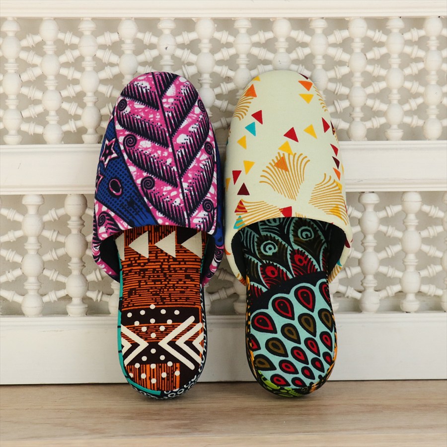 パーニュ布スリッパ 22.5-25cm Mサイズ 南河原スリッパ/ African wax print textile 現品