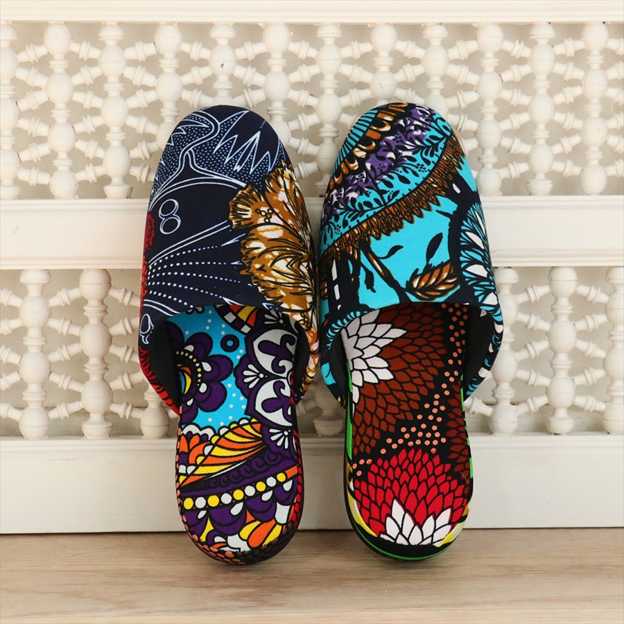 パーニュ布スリッパ 22.5-25cm Mサイズ 南河原スリッパ/ African wax print textile 現品