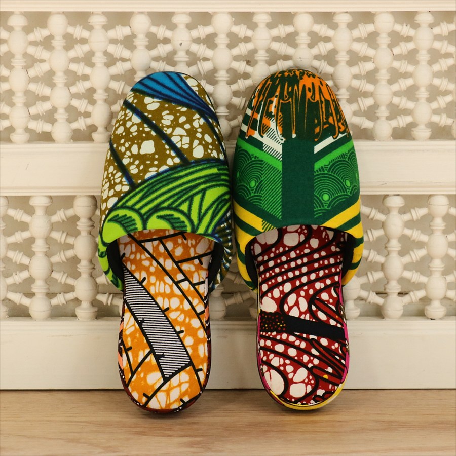 パーニュ布スリッパ 22.5-25cm Mサイズ 南河原スリッパ/ African wax print textile 現品