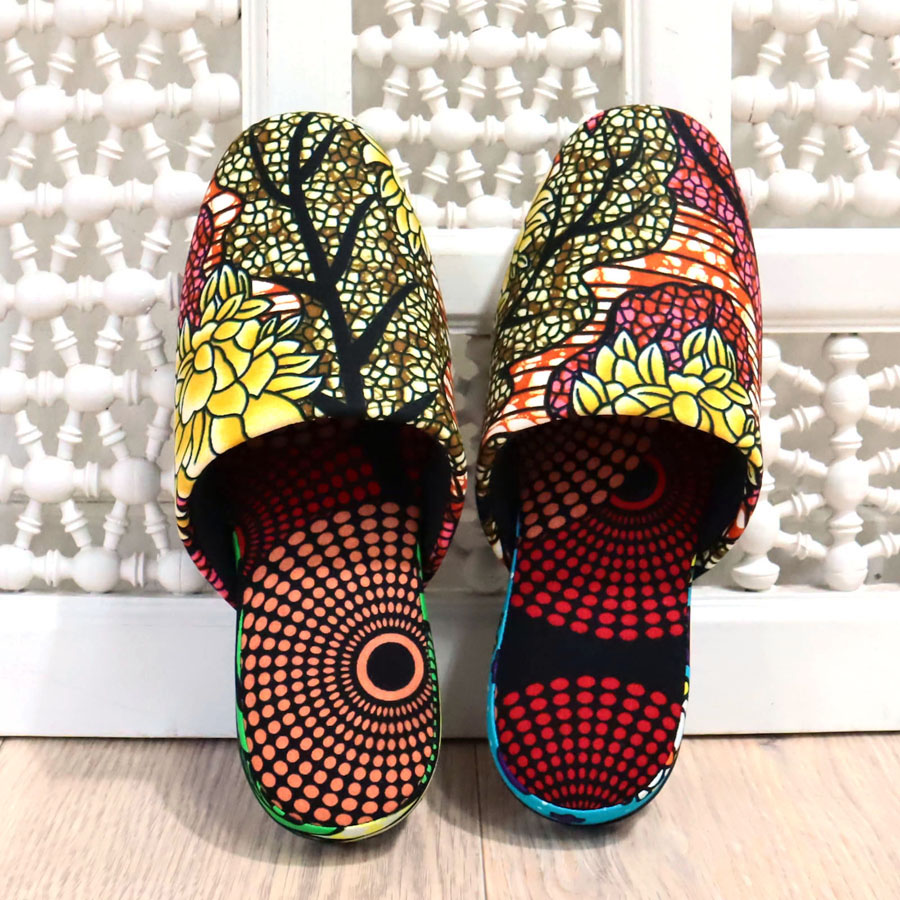 パーニュ布スリッパ 22.5-25cm Mサイズ 南河原スリッパ/ African wax print textile 現品