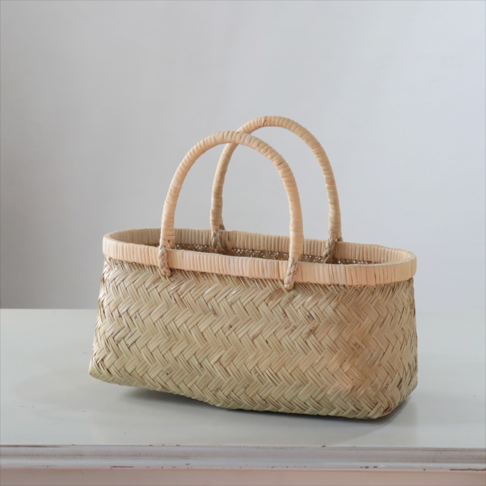 青竹　市場籠 買い物かご　ミニ　藤手マルシェバスケット　バンブー　民藝 民具