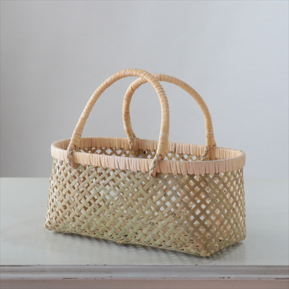 青竹　市場籠 買い物かご 　交差編み　ミニ　藤マルシェバスケット　バンブー　民藝 古民具
