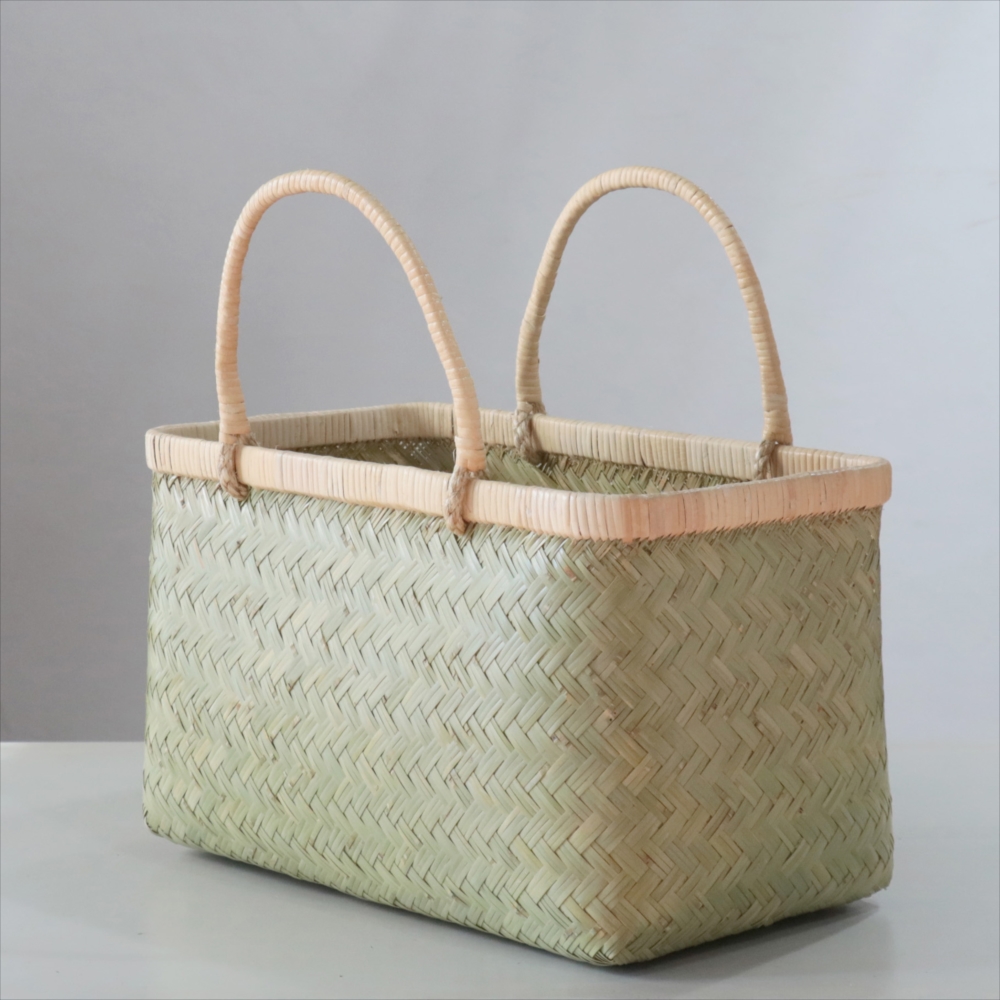 青竹市場かご　買い物かご　野菜かご 和風マルシェバスケット　バンブー　民藝 古民具