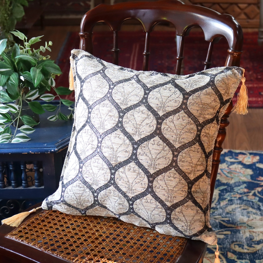 クッションカバー 45x45cm トルコデザイン シュニール素材 クレスト アイボリー