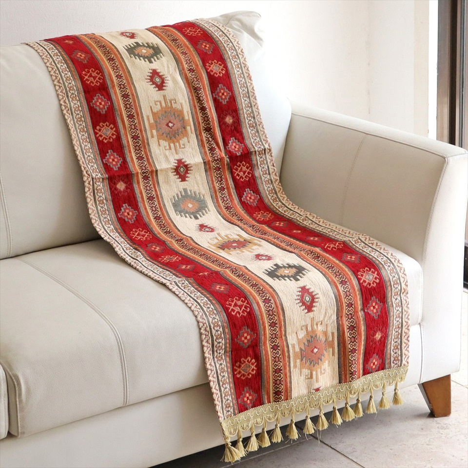テーブルランナー ベッドスロー140×46cm ベレケット アイボリー Table runner Bed through Turkish textile トルコ製 ファブリック