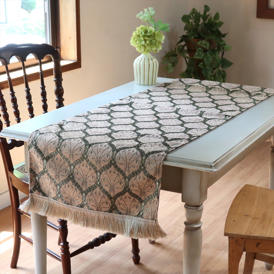 テーブルランナー・ベッドスロー 140×43cm クレスト ライトグレー Table runner, Bed through, Turkish textile, トルコ製ファブリック