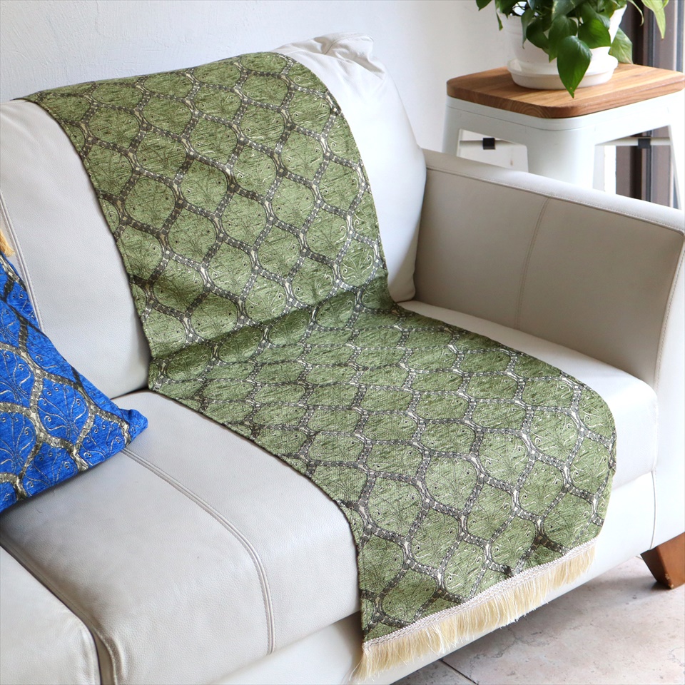 テーブルランナー ベッドスロー 135×44cm クレスト ピスタチオグリーン Table runner, Bed through, Turkish textile, トルコ製ファブリック