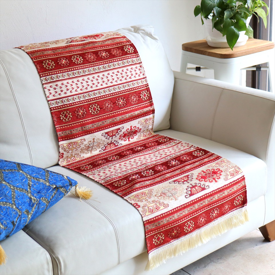 テーブルランナー ベッドスロー 135×44cm アジデルハ アイボリーTable runner, Bed through, Turkish textile, トルコ製ファブリック