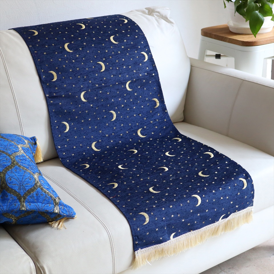 テーブルランナー ベッドスロー 135×44cm スターリーナイト ネイビー Table runner Bed through Turkish textile トルコ製ファブリック
