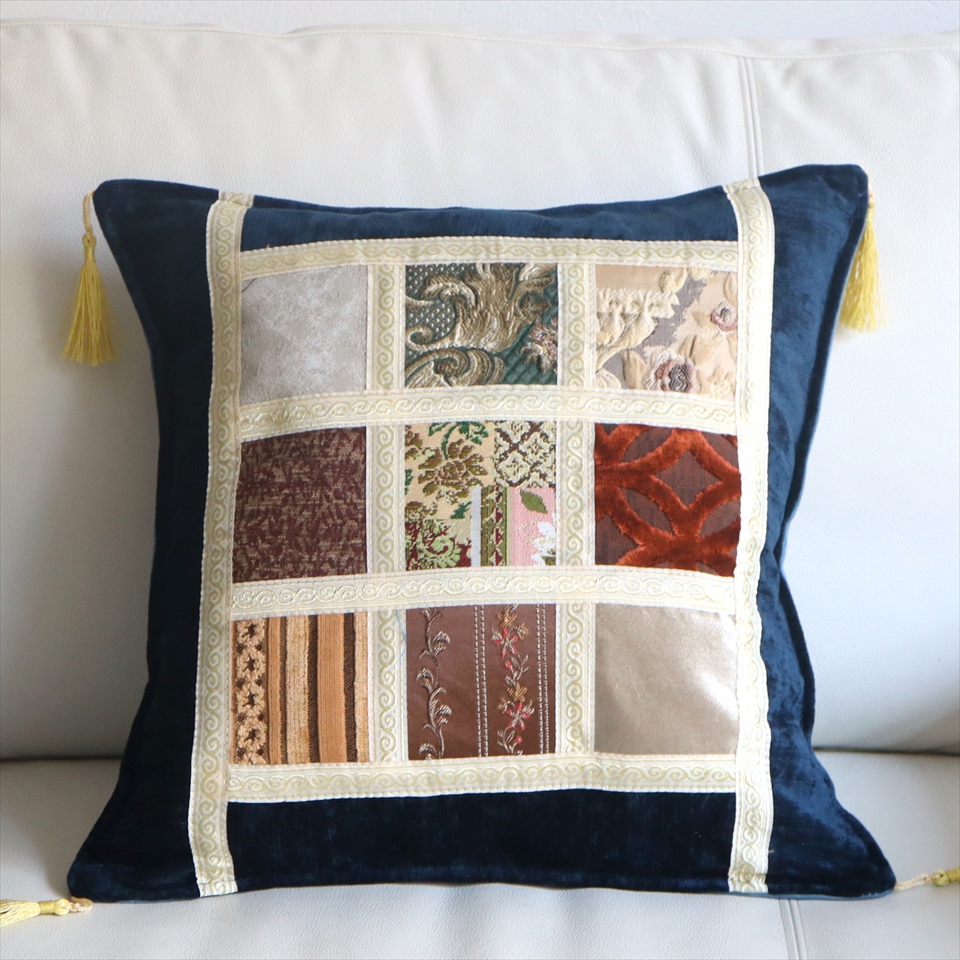 シュニール素材 モザイククッションカバー 45cmサイズ パッチワーク