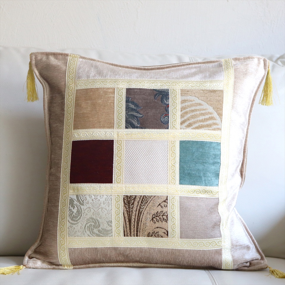 シュニール素材 モザイククッションカバー 45cmサイズ パッチワーク