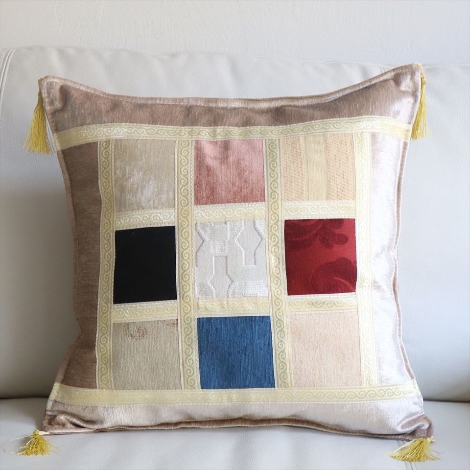 シュニール素材 モザイククッションカバー 45cmサイズ パッチワーク