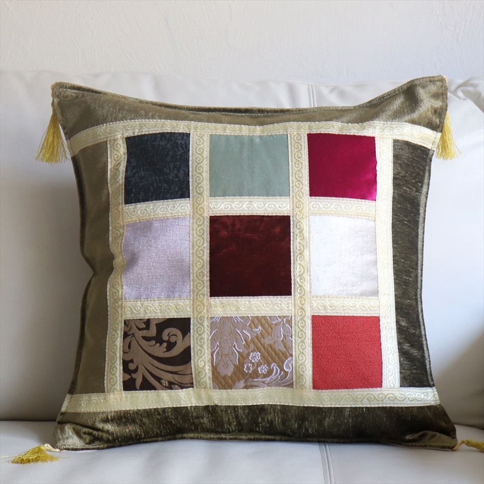 シュニール素材 モザイククッションカバー 45cmサイズ パッチワーク