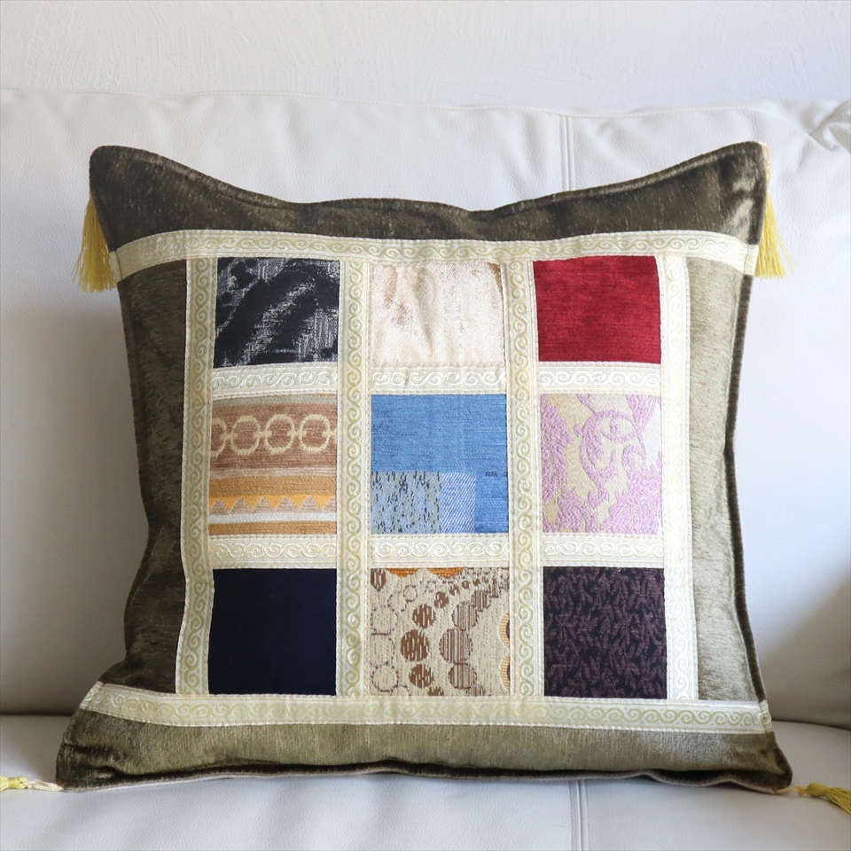 シュニール素材 モザイククッションカバー 45cmサイズ パッチワーク