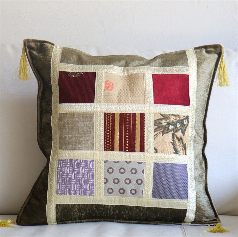 シュニール素材 モザイククッションカバー 45cmサイズ パッチワーク