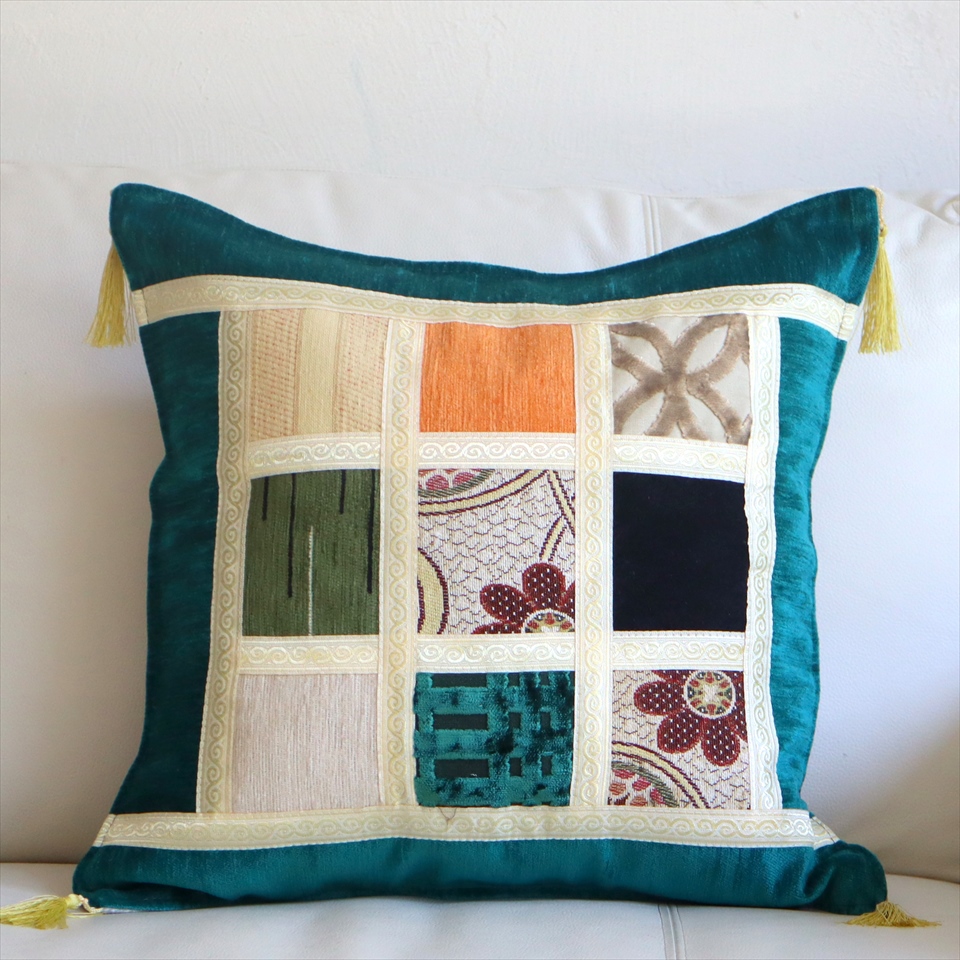 シュニール素材 モザイククッションカバー 45cmサイズ パッチワーク