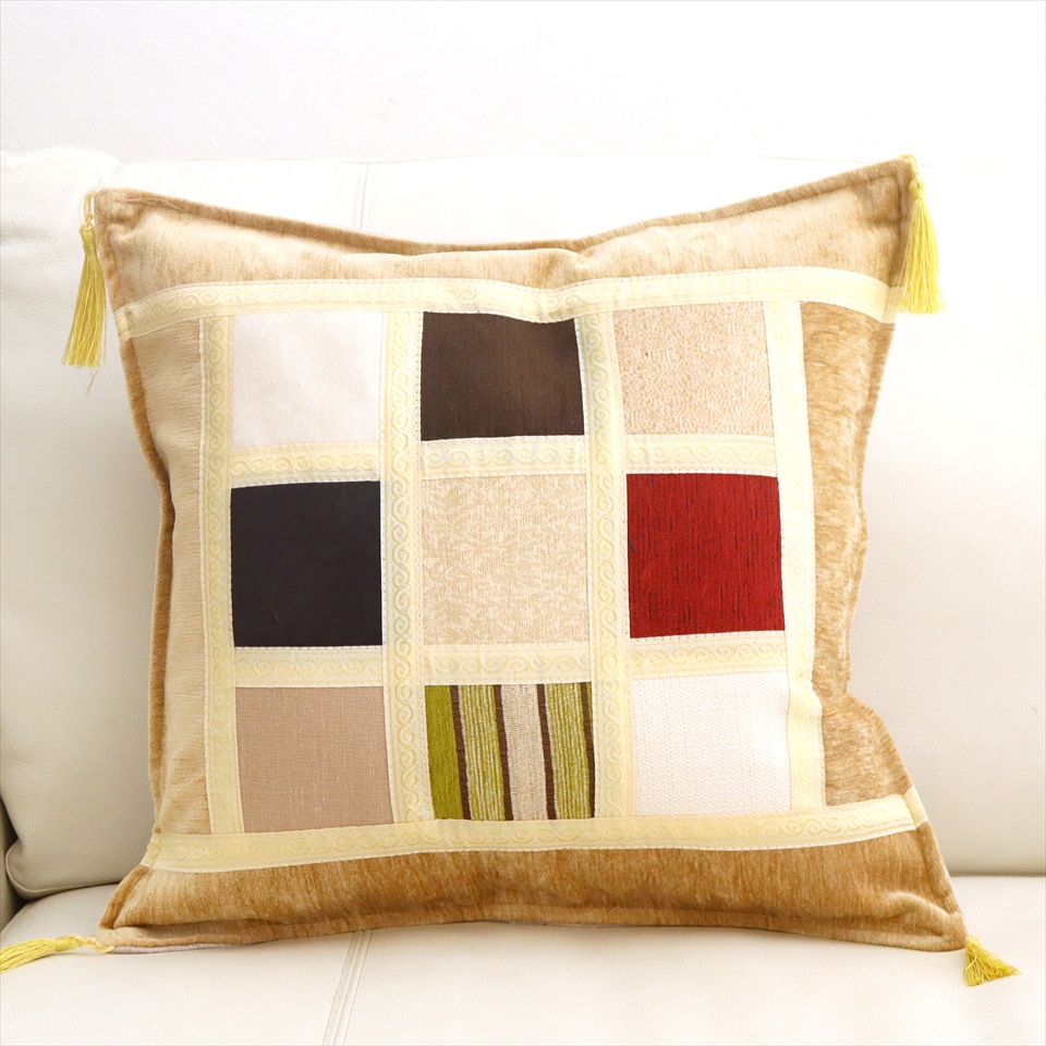 シュニール素材 モザイククッションカバー 45cmサイズ パッチワーク