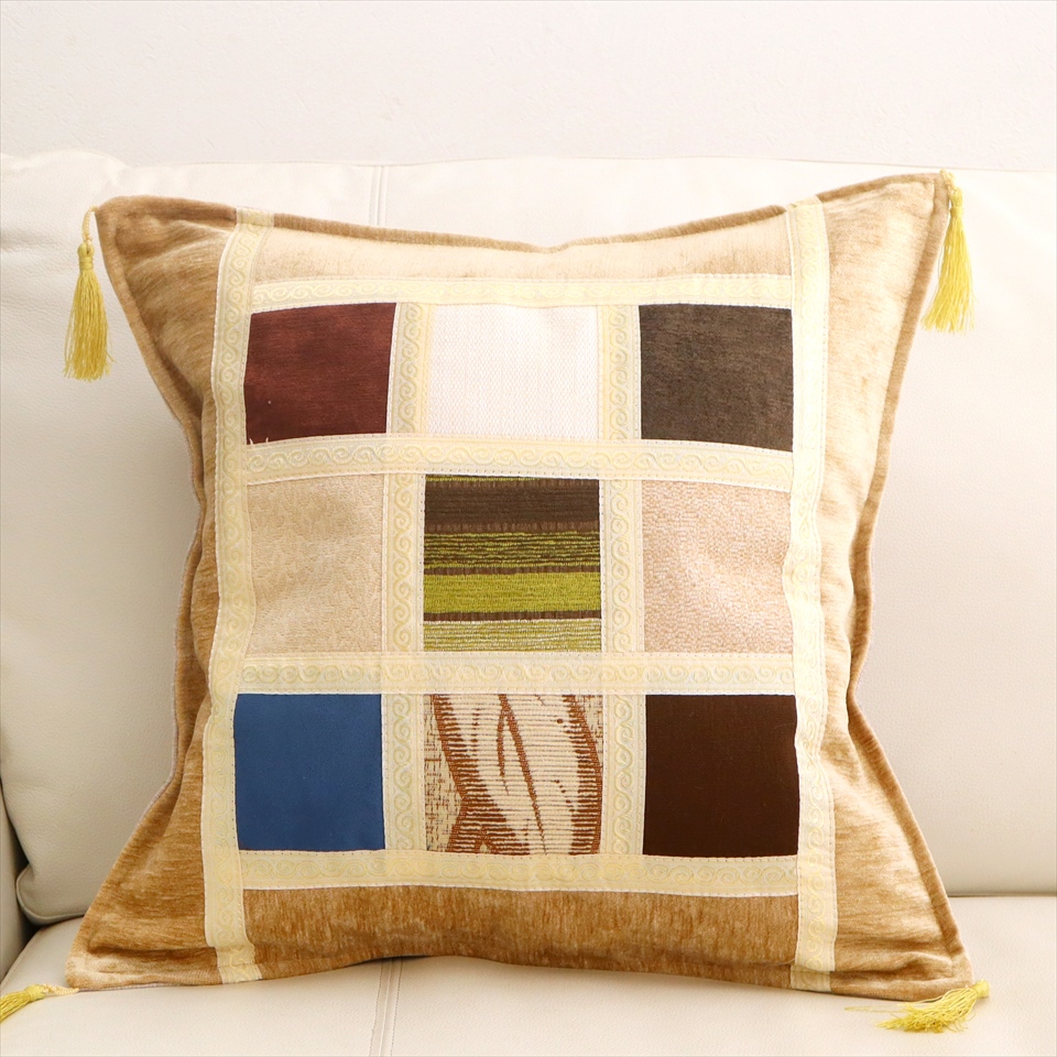 シュニール素材 モザイククッションカバー 45cmサイズ パッチワーク