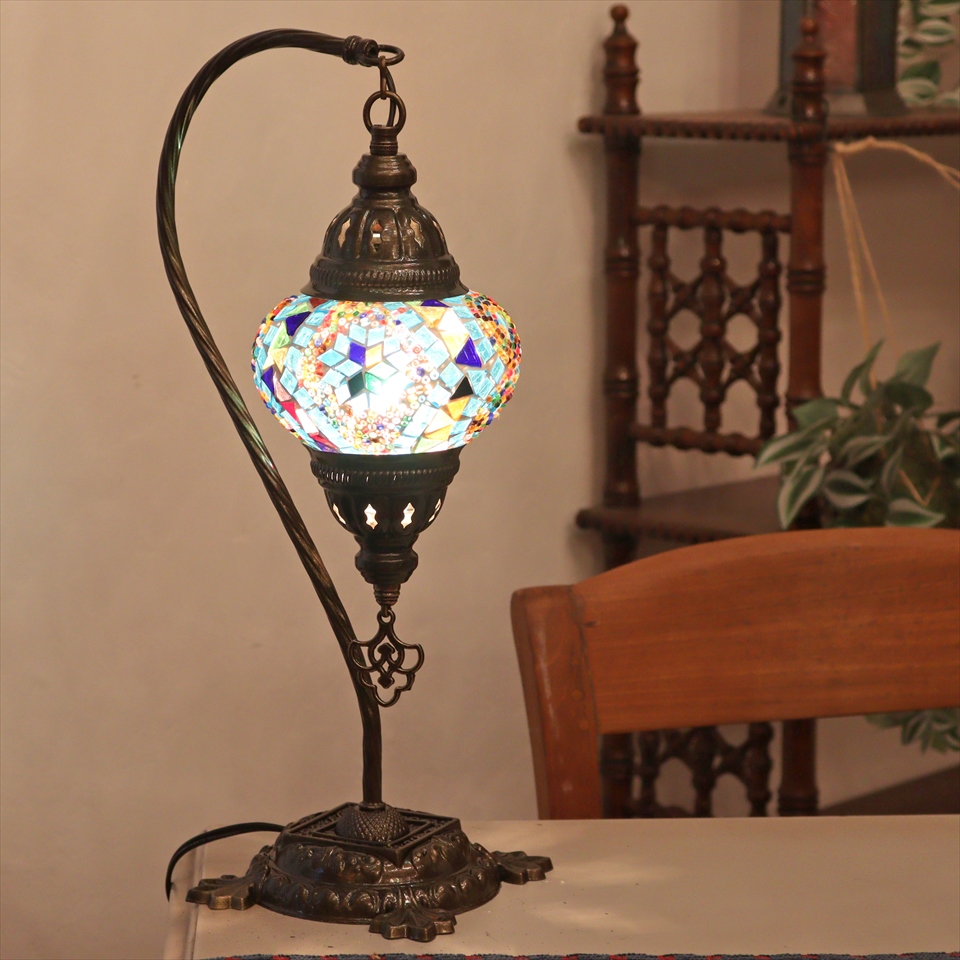 トルコランプ モザイクテーブルランプ ハンギング 全高42cm 横幅23cm ブルー