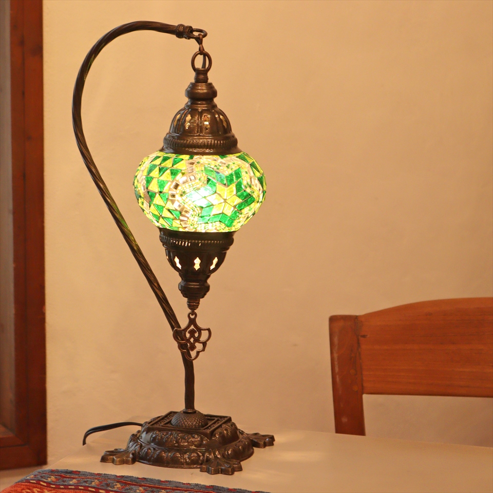 トルコランプ モザイクテーブルランプ ハンギング 全高42cm 横幅23cm グリーン