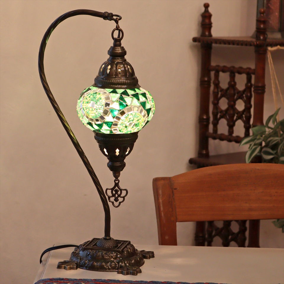 トルコランプ モザイクテーブルランプ ハンギング 全高42cm 横幅23cm グリーン