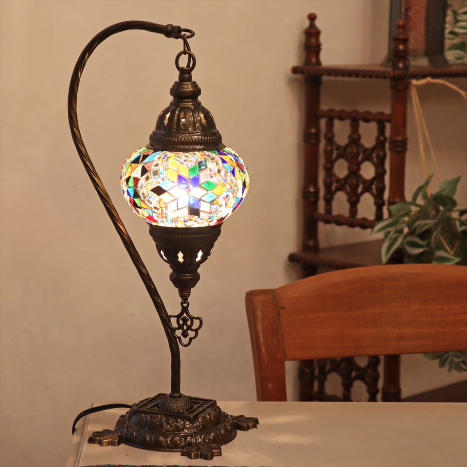 トルコランプ モザイクテーブルランプ ハンギング 全高42cm 横幅23cm ミックスカラー