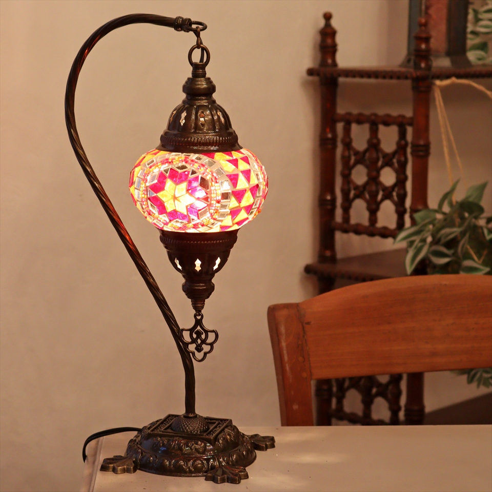 トルコランプ モザイクテーブルランプ ハンギング 全高42cm 横幅23cm オレンジ